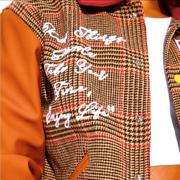 *BRAND NEW* FIRST ROW Preppy Plaid Varsity Jacket - Picture 3 of 5
